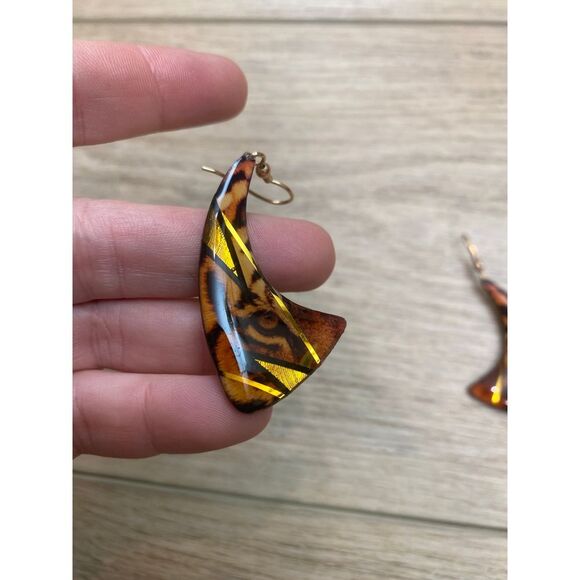 Vintage Y2K Dangle Earrings Tiger‎ - Picture 2 of 6